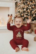 Pamuklu kırmızı bebek alt üst takım - tam görünüm