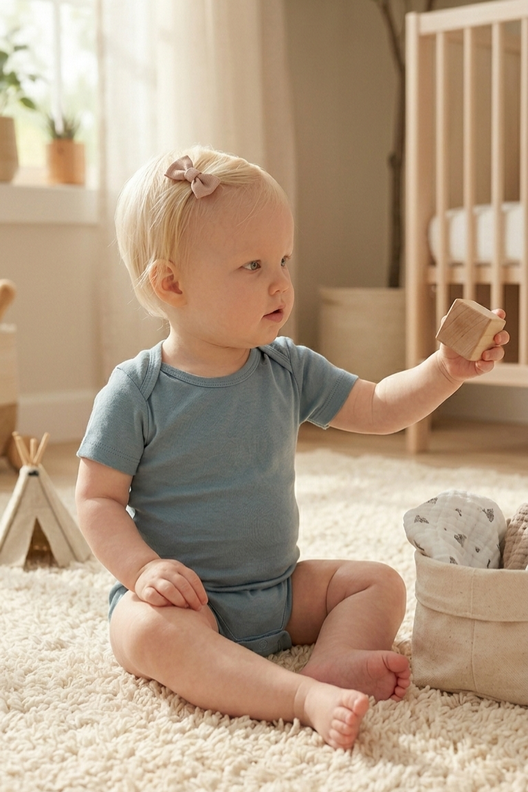 3 'lü  Kısa Kol Body Set| Little's World Minik Kuzu ,Göl Mavisi Ve Fildişi Latte