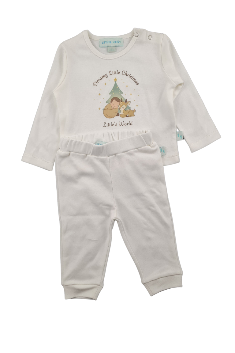 Pamuklu ekru bebek alt üst takım - detay görünümü