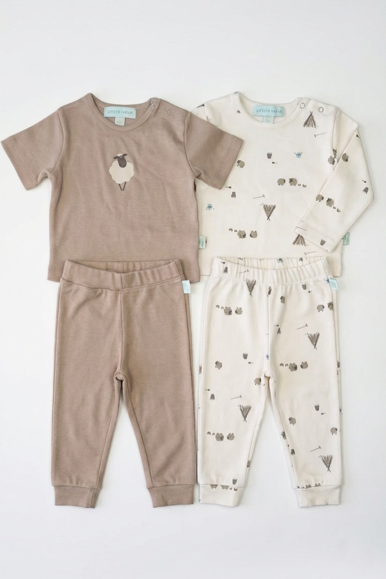 4 'li Pijama Takımı| Little's World Minik Kuzu ve Fildişi Latte