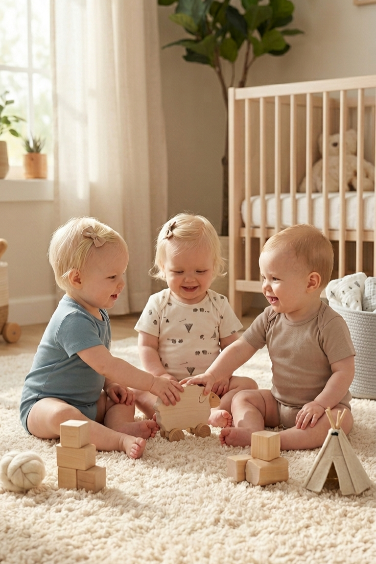 3 'lü  Kısa Kol Body Set| Little's World Minik Kuzu ,Göl Mavisi Ve Fildişi Latte