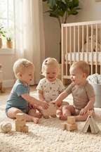 3 'lü  Kısa Kol Body Set| Little's World Minik Kuzu ,Göl Mavisi Ve Fildişi Latte