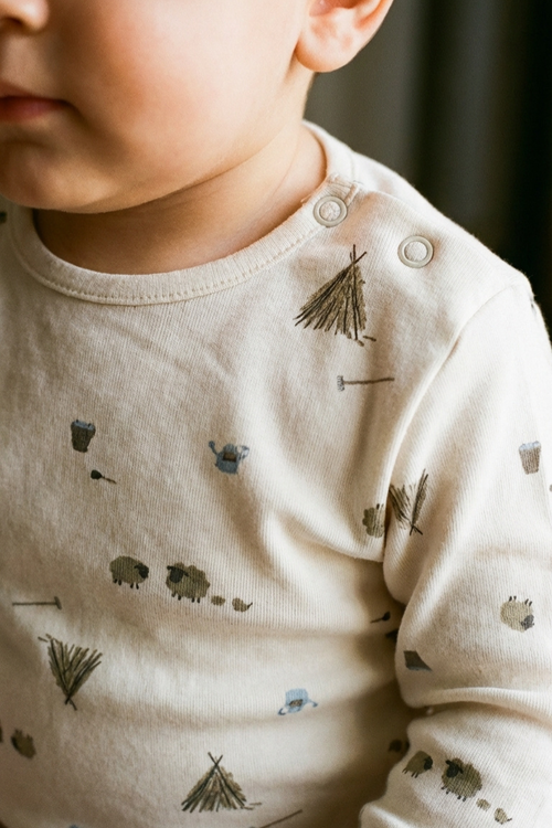 4 'lü  Bebek Pamuklu Pijama Takımı Fildişi Latte ve Minik Kuzu