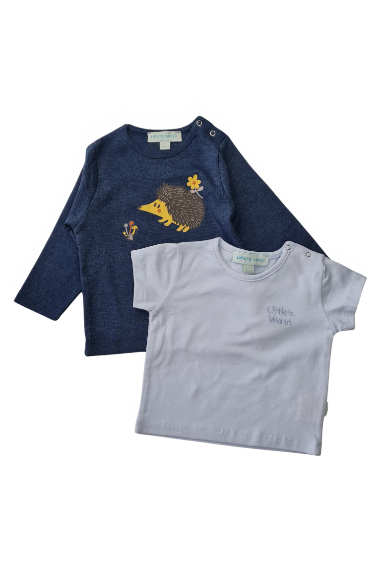 İkili Bebek Kirpi Tişört Takımı Lacivert - Pamuklu 0-24 Ay | Little's World