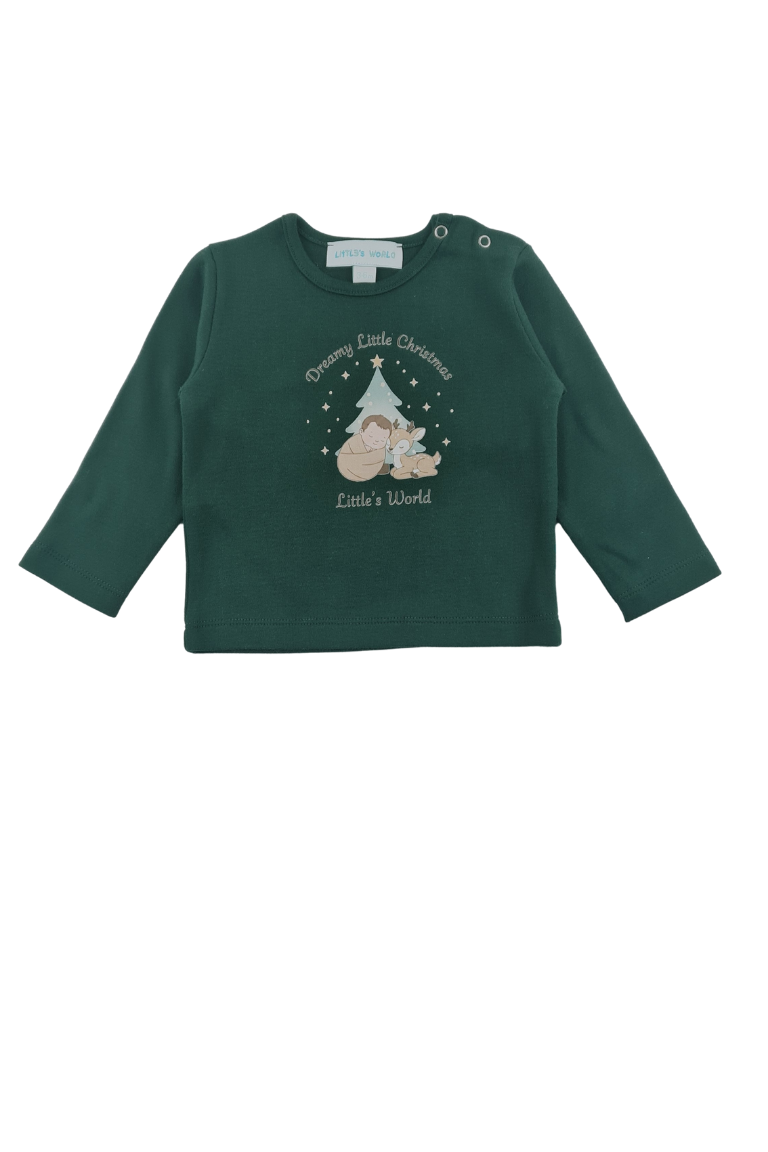 Pamuklu çam yeşili bebek alt üst takım - detay görünümü