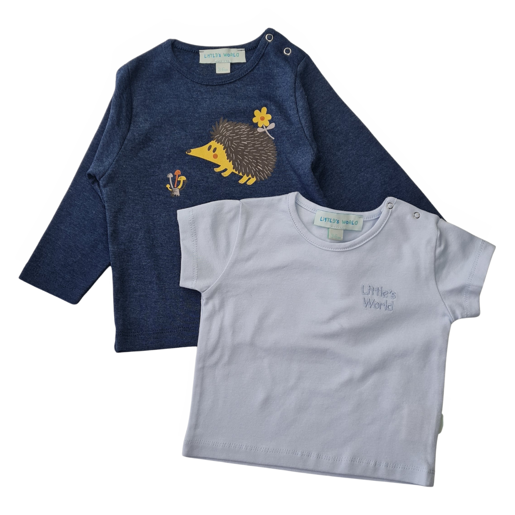 İkili Bebek Kirpi Tişört Takımı Lacivert - Pamuklu 0-24 Ay | Little's World