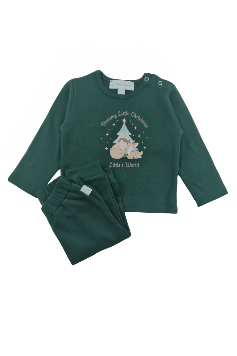 Pamuklu çam yeşili bebek alt üst takım - detay görünümü