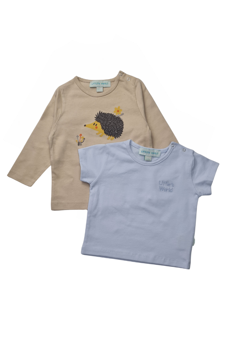 İkili Bebek Kirpi Tişört Takımı Sütlü Kahve - Pamuklu 0-24 Ay | Little's World