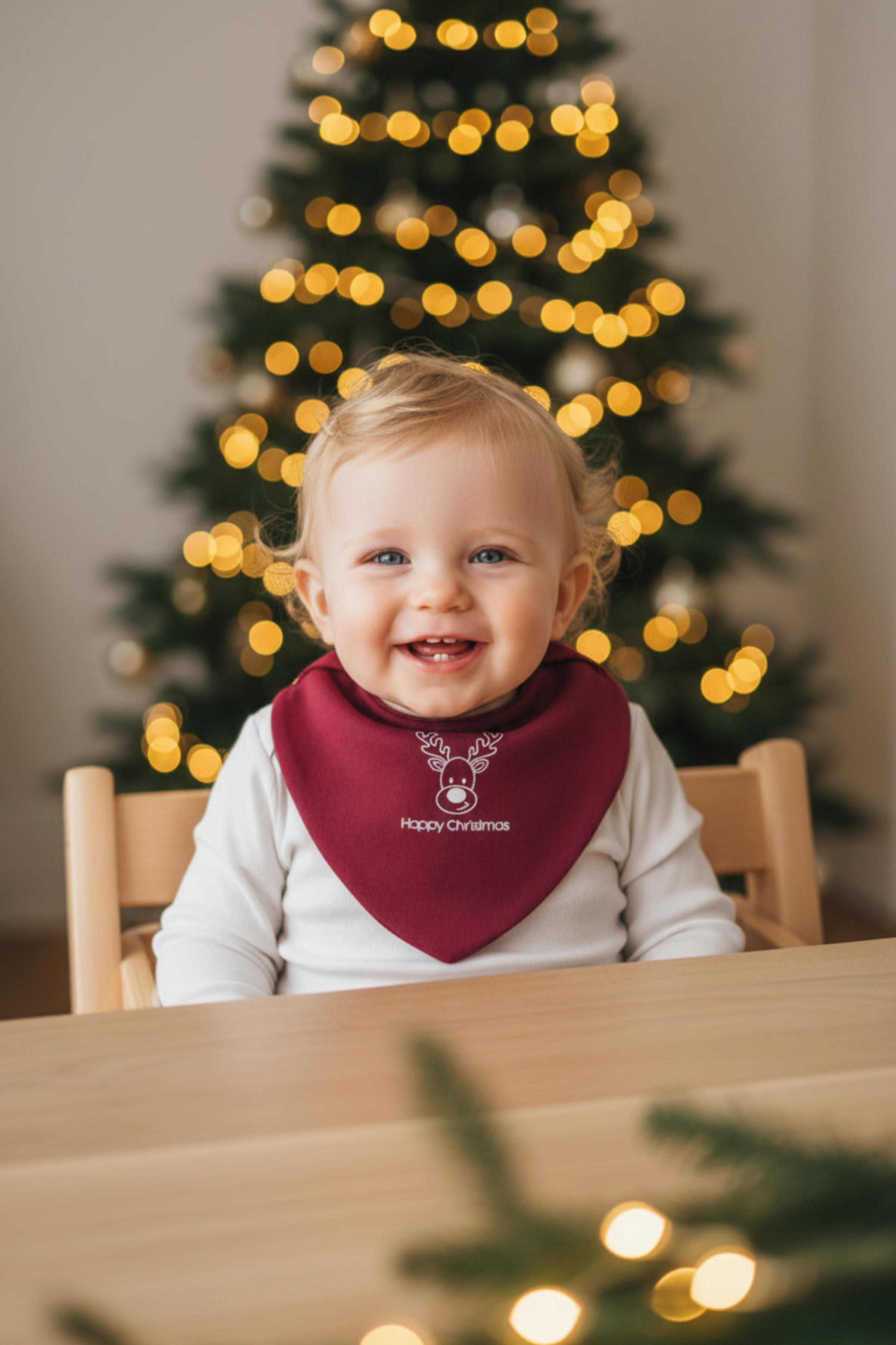 Premium Su Geçirmez Bandana Önlük | Cilt Dostu Penye & YKK Çıtçıt  Yılbaşı Geyik Bordo