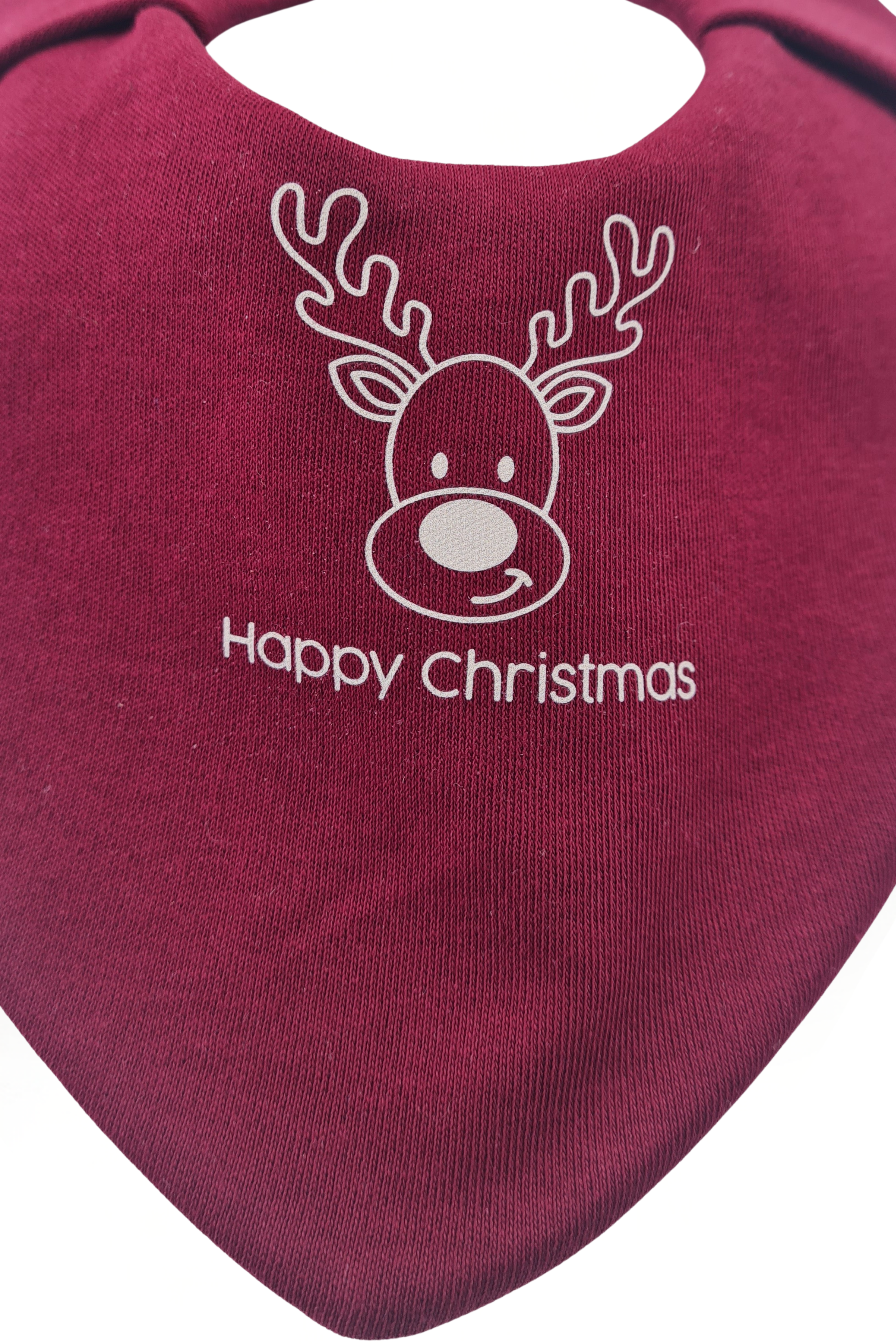 Premium Su Geçirmez Bandana Önlük | Cilt Dostu Penye & YKK Çıtçıt  Yılbaşı Geyik Bordo