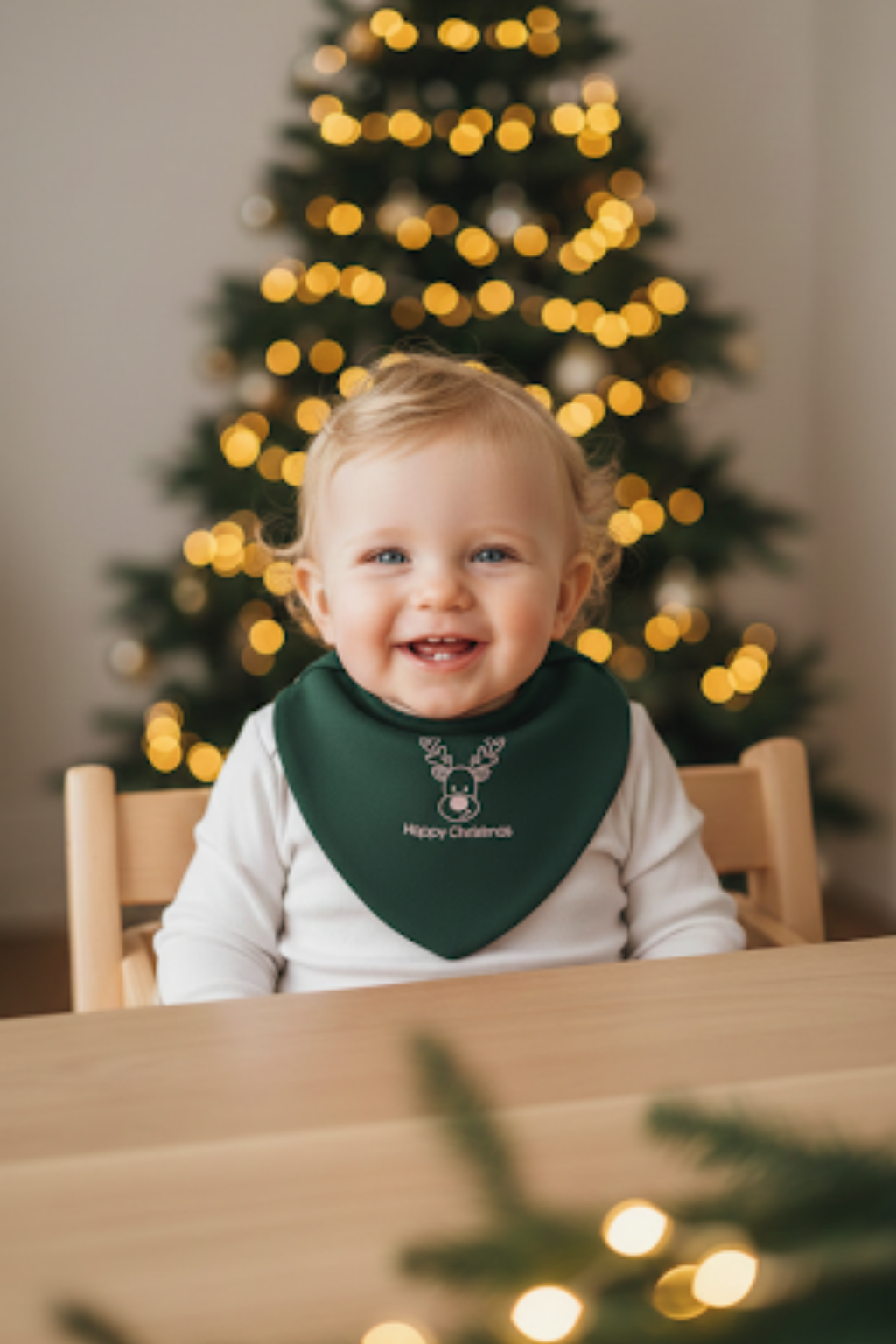 Premium Su Geçirmez Bandana Önlük | Cilt Dostu Penye & YKK Çıtçıt  Yılbaşı Geyik Çam Yeşili