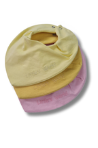 3'lü  Premium Su Geçirmez Bandana Önlük Set | Cilt Dostu Penye & YKK Çıtçıt Little's World Nakışlı Mimoza,Light Yellow ,Pink