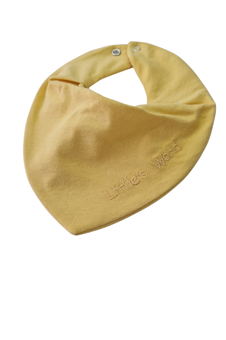 Premium Su Geçirmez Bandana Önlük | Cilt Dostu Penye & YKK Çıtçıt Little's World Nakışlı Mimoza