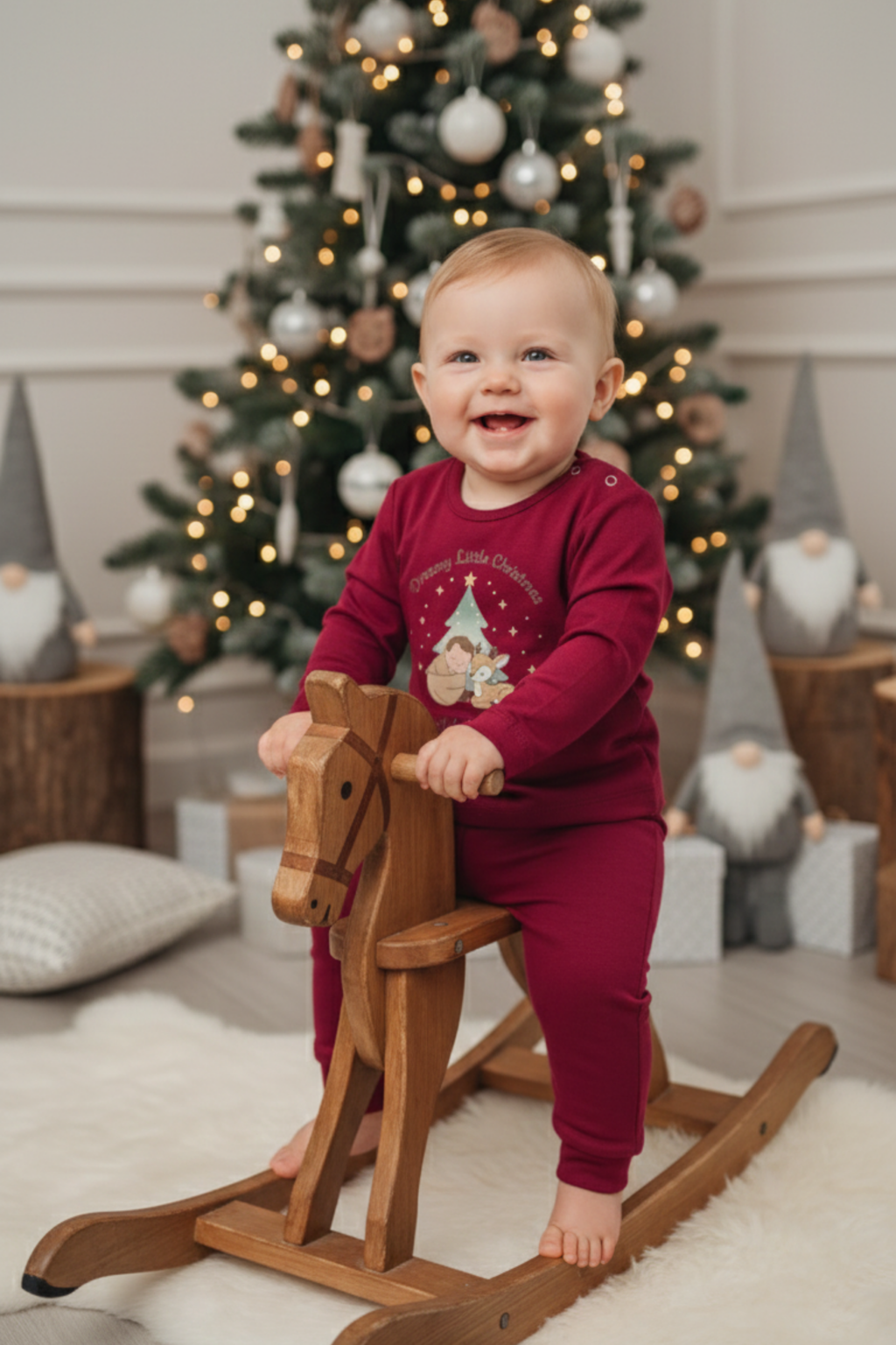 Pamuklu kırmızı bebek alt üst takım - tam görünüm