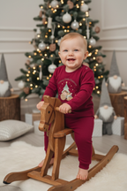 Pamuklu kırmızı bebek alt üst takım - tam görünüm