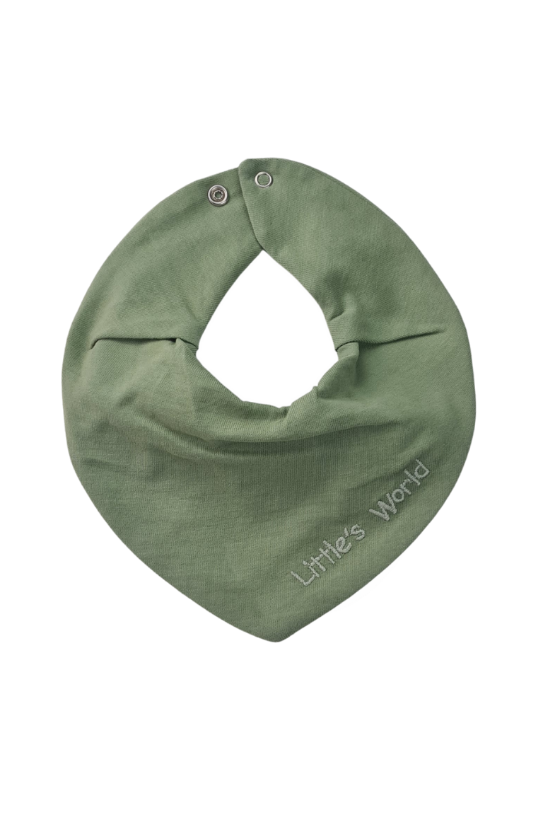 3'lü  Premium Su Geçirmez Bandana Önlük Set | Cilt Dostu Penye & YKK Çıtçıt Little's World Nakışlı Lacivert,Yeşil,Ekru