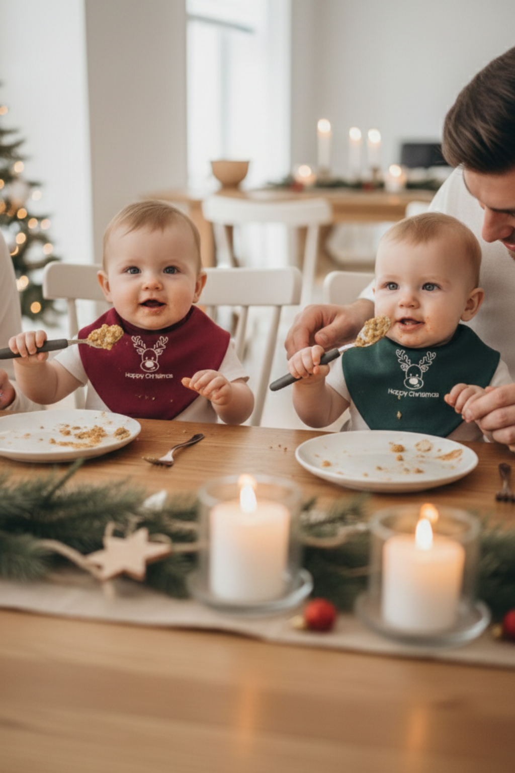 Premium Su Geçirmez Bandana Önlük | Cilt Dostu Penye & YKK Çıtçıt  Yılbaşı Geyik Çam Yeşili