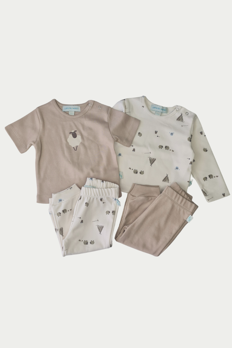 4 'li Pijama Takımı| Little's World Minik Kuzu ve Fildişi Latte