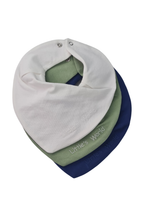 3'lü  Premium Su Geçirmez Bandana Önlük Set | Cilt Dostu Penye & YKK Çıtçıt Little's World Nakışlı Lacivert,Yeşil,Ekru