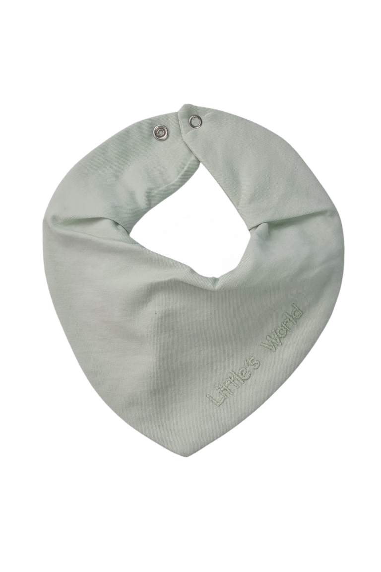 3'lü  Premium Su Geçirmez Bandana Önlük Set | Cilt Dostu Penye & YKK Çıtçıt Little's World Nakışlı Gey Melanje,Mint,Haki