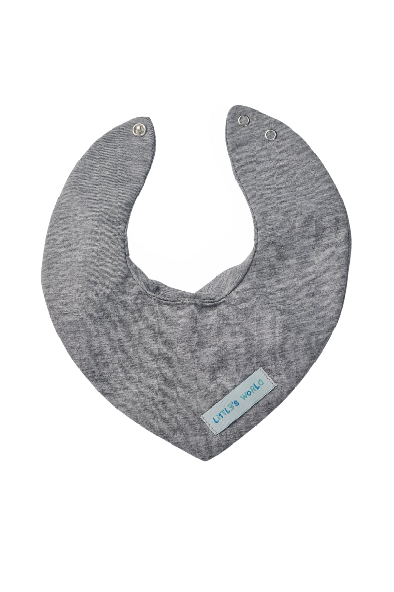 3'lü  Premium Su Geçirmez Bandana Önlük Set | Cilt Dostu Penye & YKK Çıtçıt Little's World Nakışlı Gey Melanje,Mint,Haki