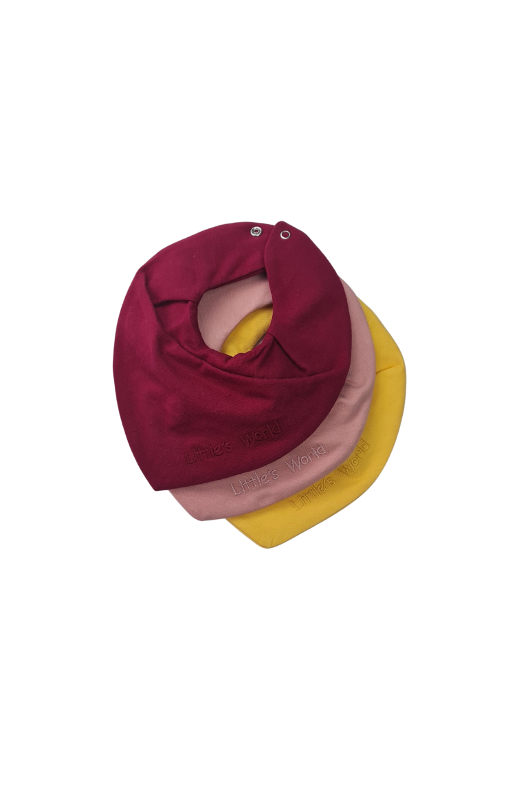 3'lü  Sıvı Geçirmez  Bebek  Önlük Set  Sarı Pembe Bordo Nakışlı