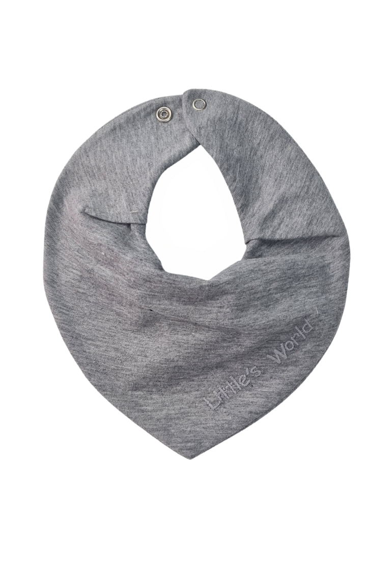 3'lü  Premium Su Geçirmez Bandana Önlük Set | Cilt Dostu Penye & YKK Çıtçıt Little's World Nakışlı Gey Melanje,Mint,Haki