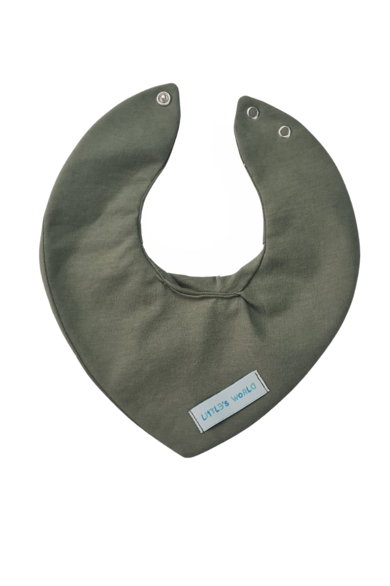 3'lü  Premium Su Geçirmez Bandana Önlük Set | Cilt Dostu Penye & YKK Çıtçıt Little's World Nakışlı Gey Melanje,Mint,Haki