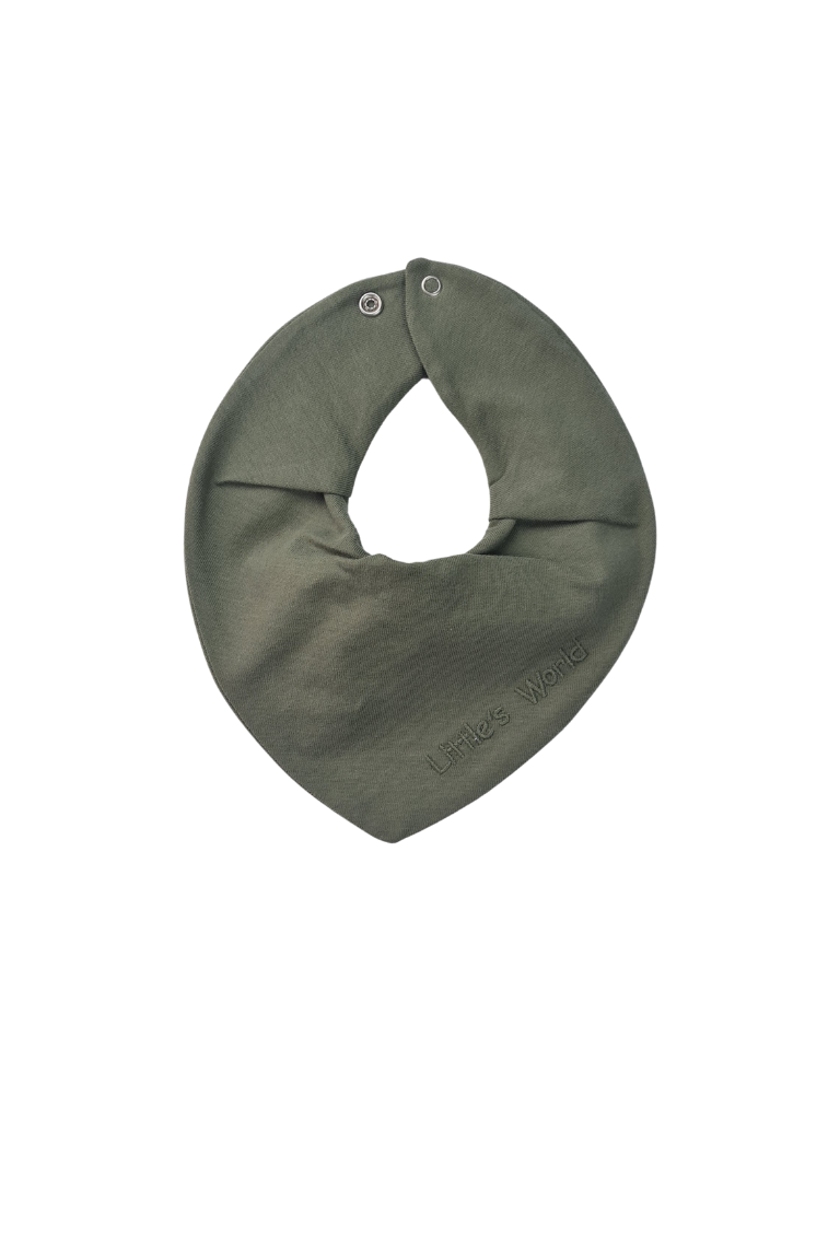 3'lü  Premium Su Geçirmez Bandana Önlük Set | Cilt Dostu Penye & YKK Çıtçıt Little's World Nakışlı Gey Melanje,Mint,Haki