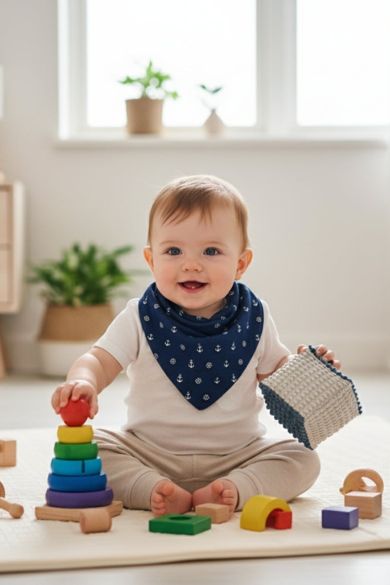 Premium Su Geçirmez Bandana Önlük | Cilt Dostu Penye & YKK Çıtçıt (Lacivert çapa)