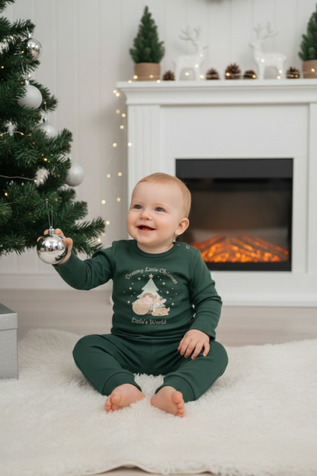 Yılbaşı konseptli çam yeşili bebek kıyafeti - kullanım görünümü