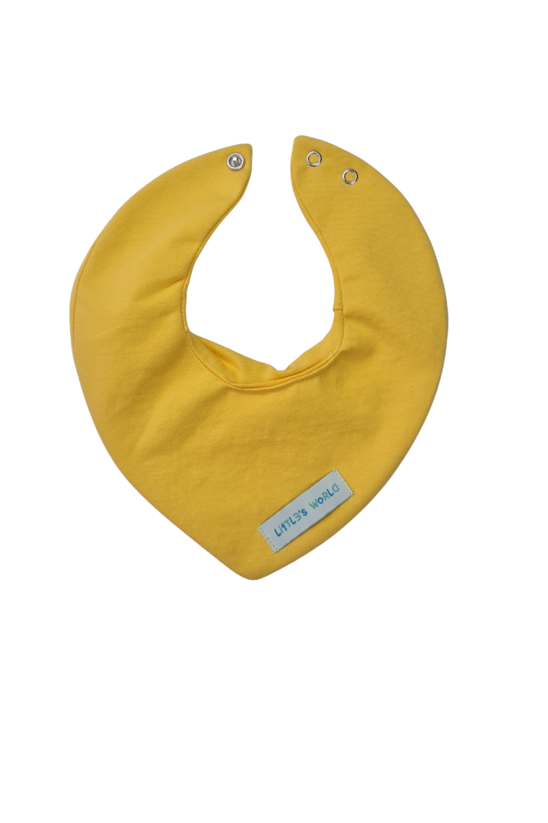 3'lü  Premium Su Geçirmez Bandana Önlük Set | Cilt Dostu Penye & YKK Çıtçıt Little's World Nakışlı Yellow,Dusty Pink,Bordo