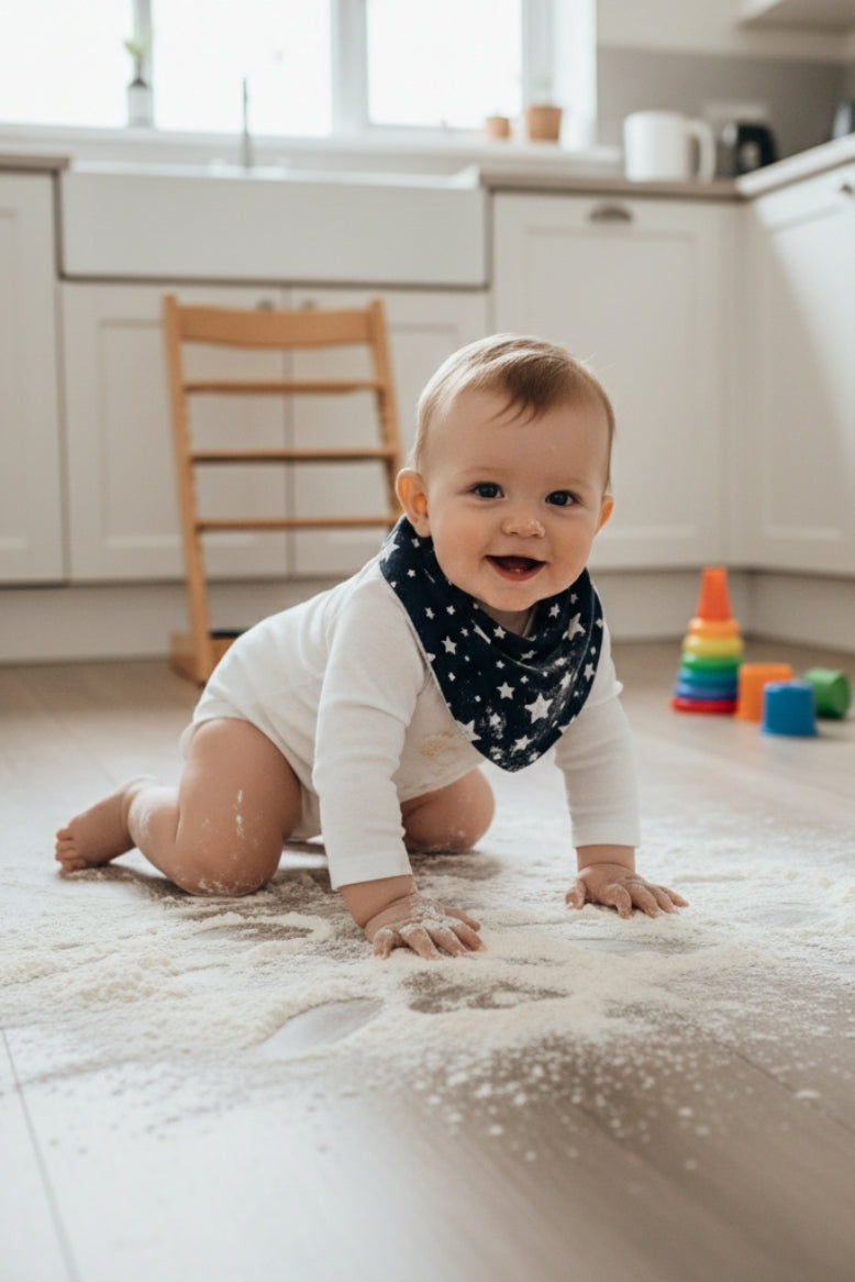 Premium Su Geçirmez Bandana Önlük | Cilt Dostu Penye & YKK Çıtçıt (siyah yıldız)