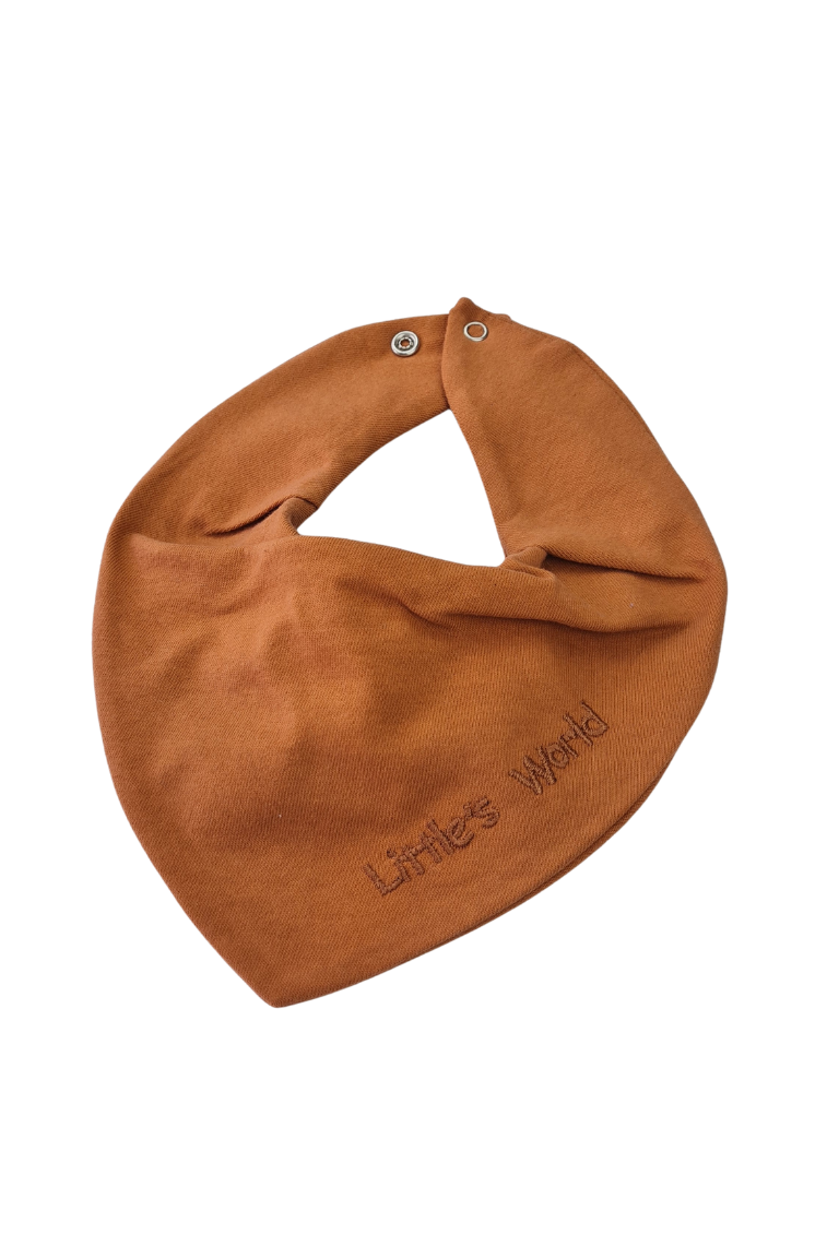 Premium Su Geçirmez Bandana Önlük | Cilt Dostu Penye & YKK Çıtçıt Little's World Nakışlı Dusty Orange