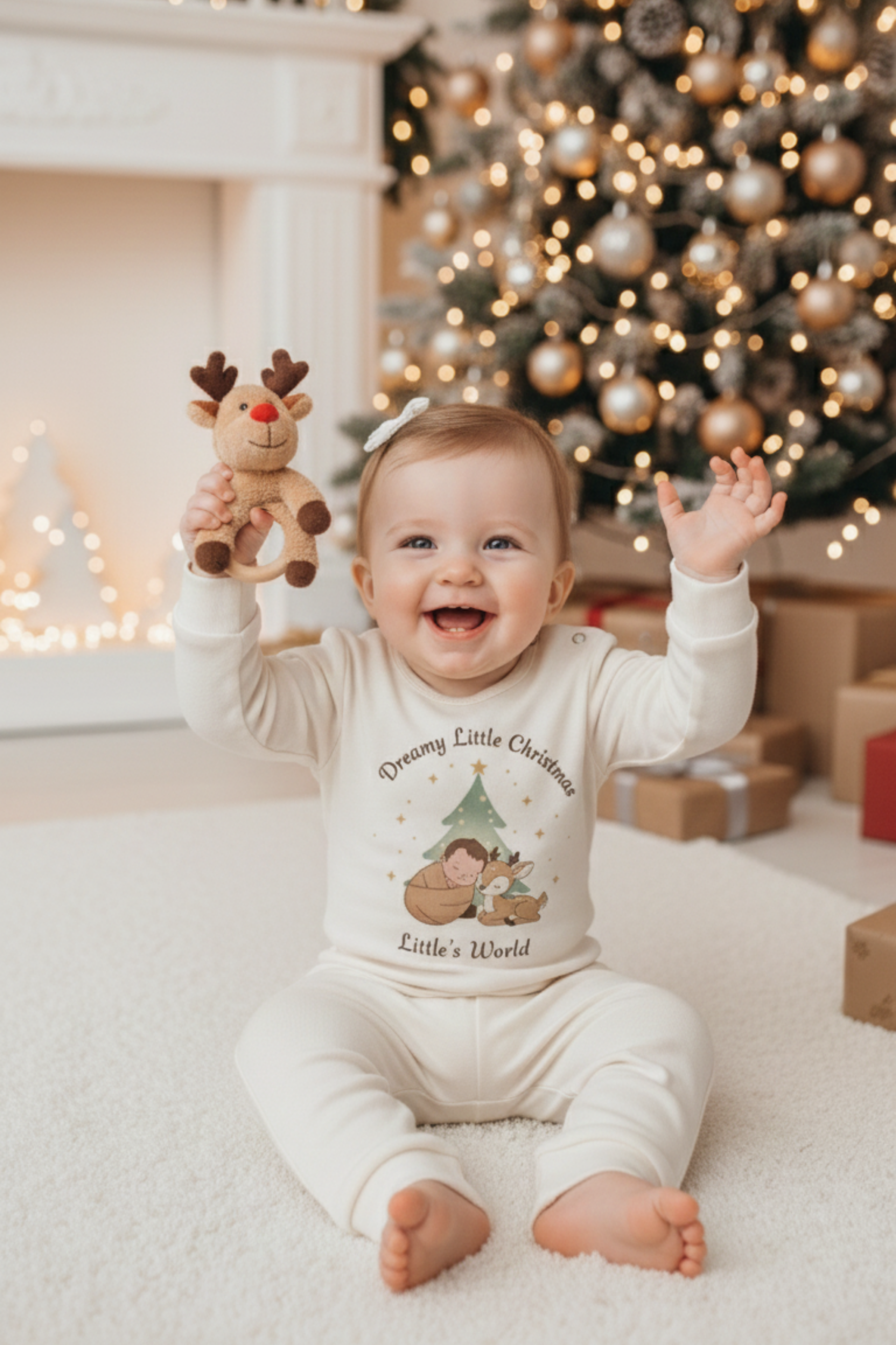 Yılbaşı konseptli ekru bebek kıyafeti - kullanım görünümü