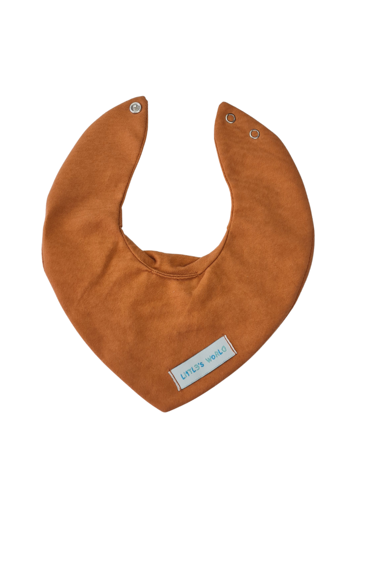 Premium Su Geçirmez Bandana Önlük | Cilt Dostu Penye & YKK Çıtçıt Little's World Nakışlı Dusty Orange