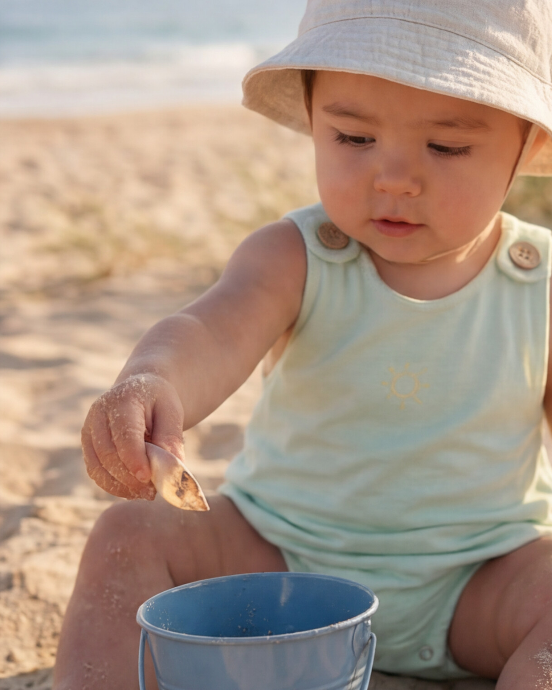 Askılı Yazlık Bebek Tulum Green Lily Güneş Baskılı