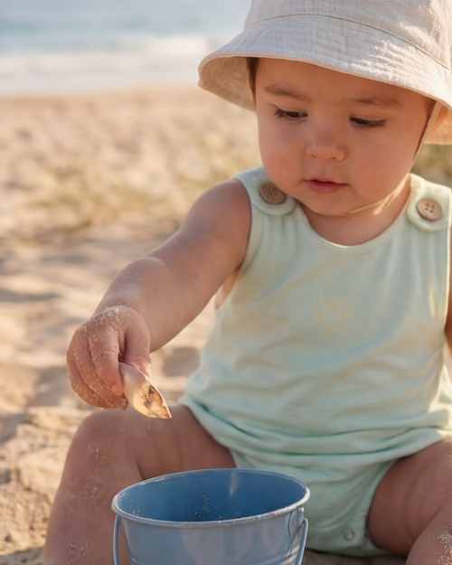 Askılı Yazlık Bebek Tulum Green Lily Güneş Baskılı