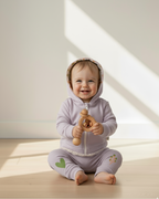 Dantel detaylı lavanta grisi bebek hoodie takımı - ön görünüm