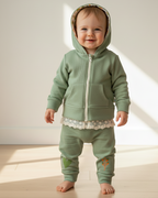 Dantel detaylı mint yeşil bebek hoodie takımı - ön görünüm