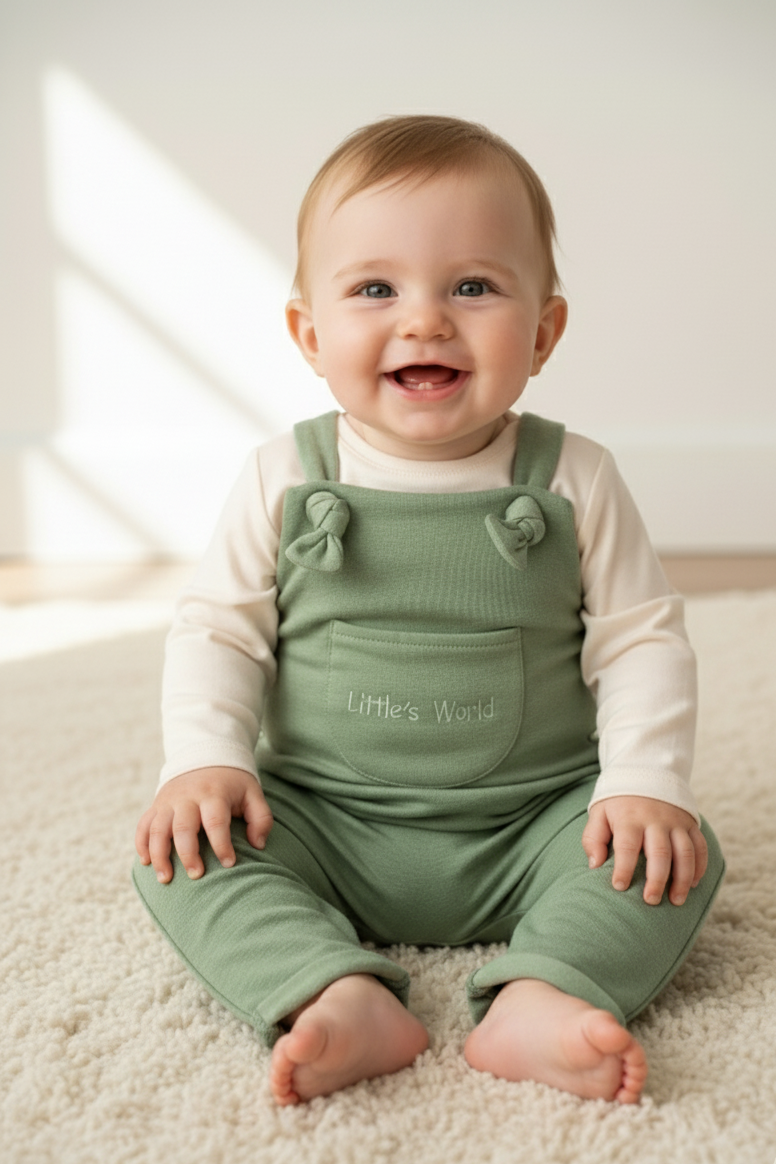 İlikli Bebek Salopet Mint Yeşil - Pamuklu Tulum 0-24 Ay | Little's World