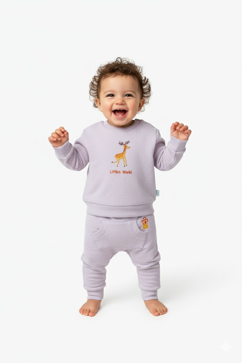 İçi şardonlu lavanta bebek takımı zürafa nakışlı - ön görünüm