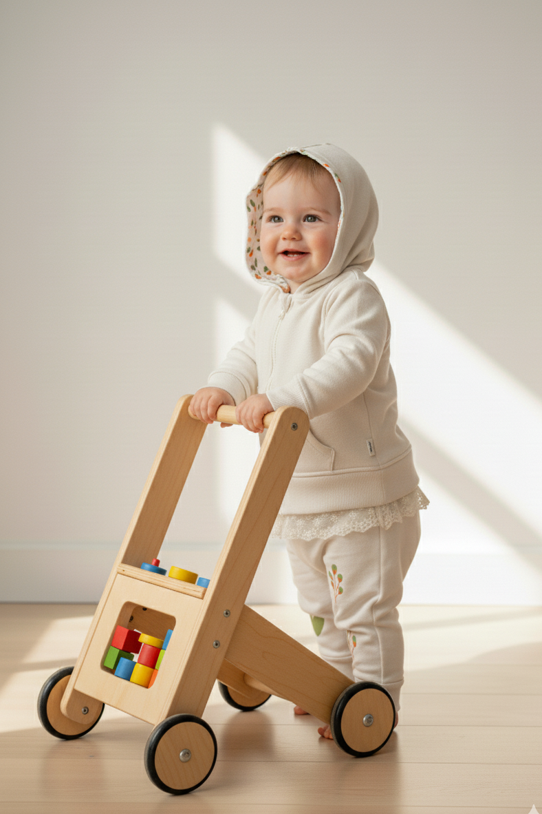 Dantel detaylı krem bebek hoodie takımı - ön görünüm