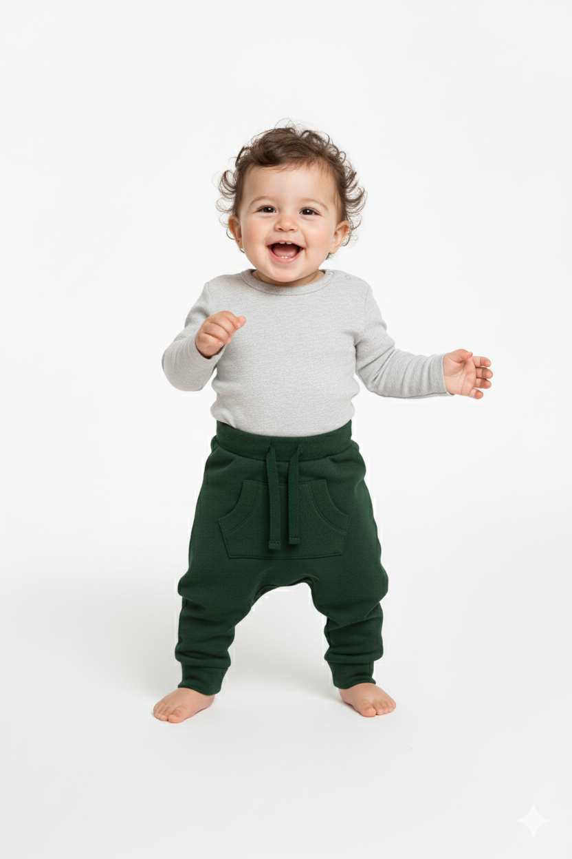 Young koleksiyon çam yeşili bebek şalvar - kullanım görünümü"