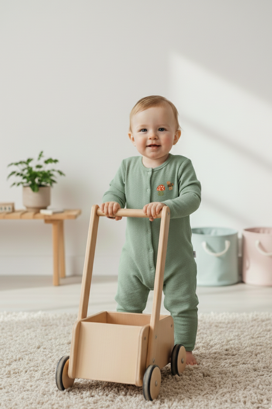 Bebek Çıtçıtlı Tulum Yeşil - Pamuklu Arı Nakışlı 0-24 Ay | Little's World