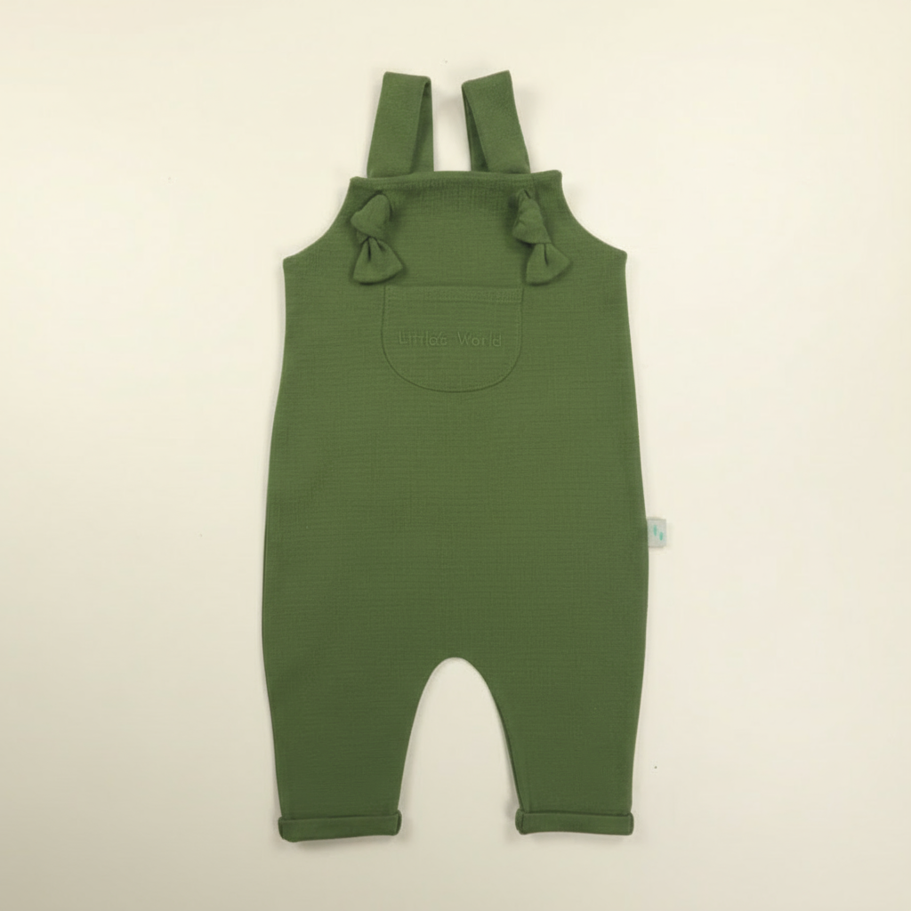 İlikli Bebek Salopet Yeşil - %100 Pamuklu Tulum 0-24 Ay | Little's World