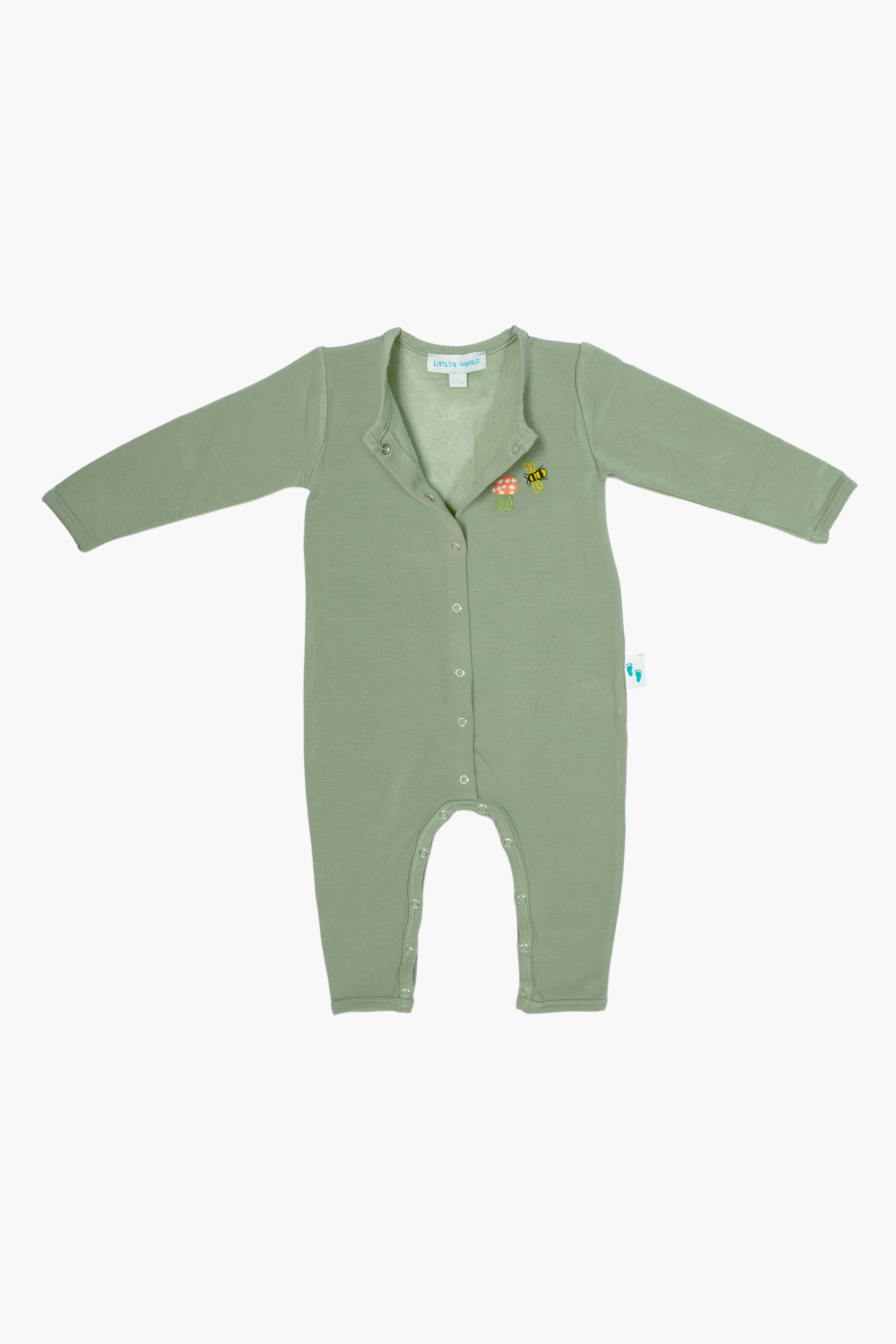 Bebek Çıtçıtlı Tulum Yeşil - Pamuklu Arı Nakışlı 0-24 Ay | Little's World