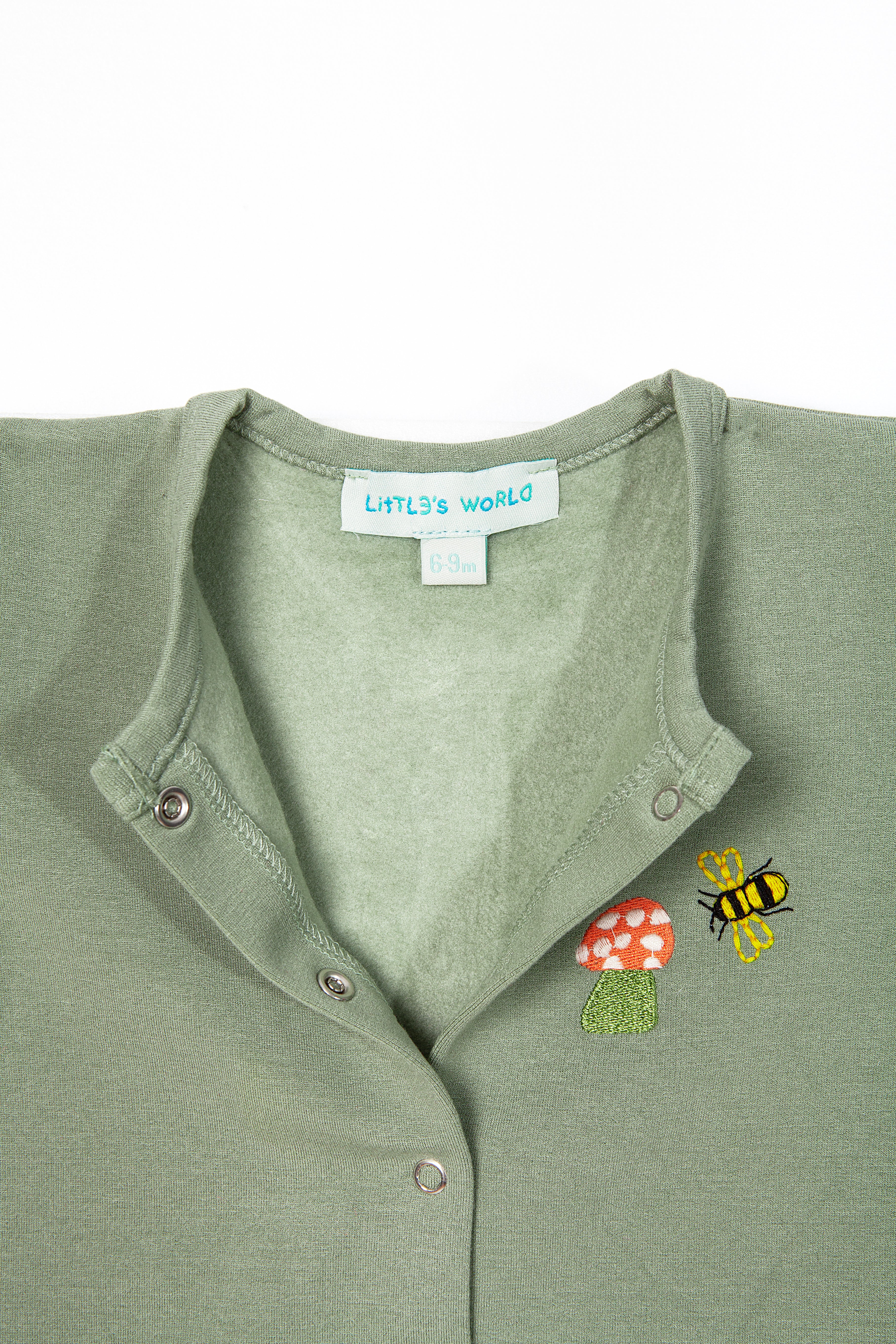 Bebek Çıtçıtlı Tulum Yeşil - Pamuklu Arı Nakışlı 0-24 Ay | Little's World