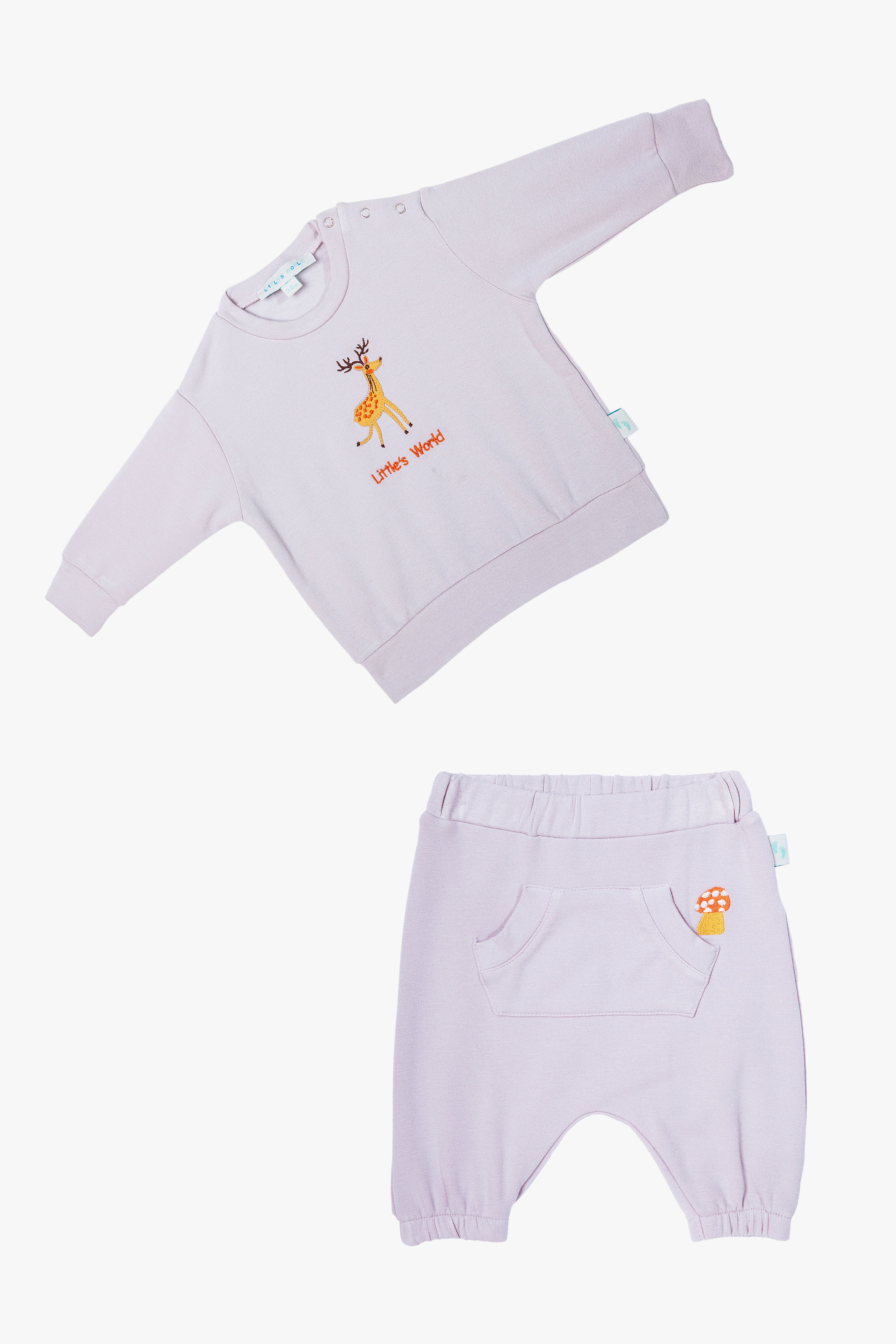 Pamuklu lavanta bebek alt üst takım - detay görünümü