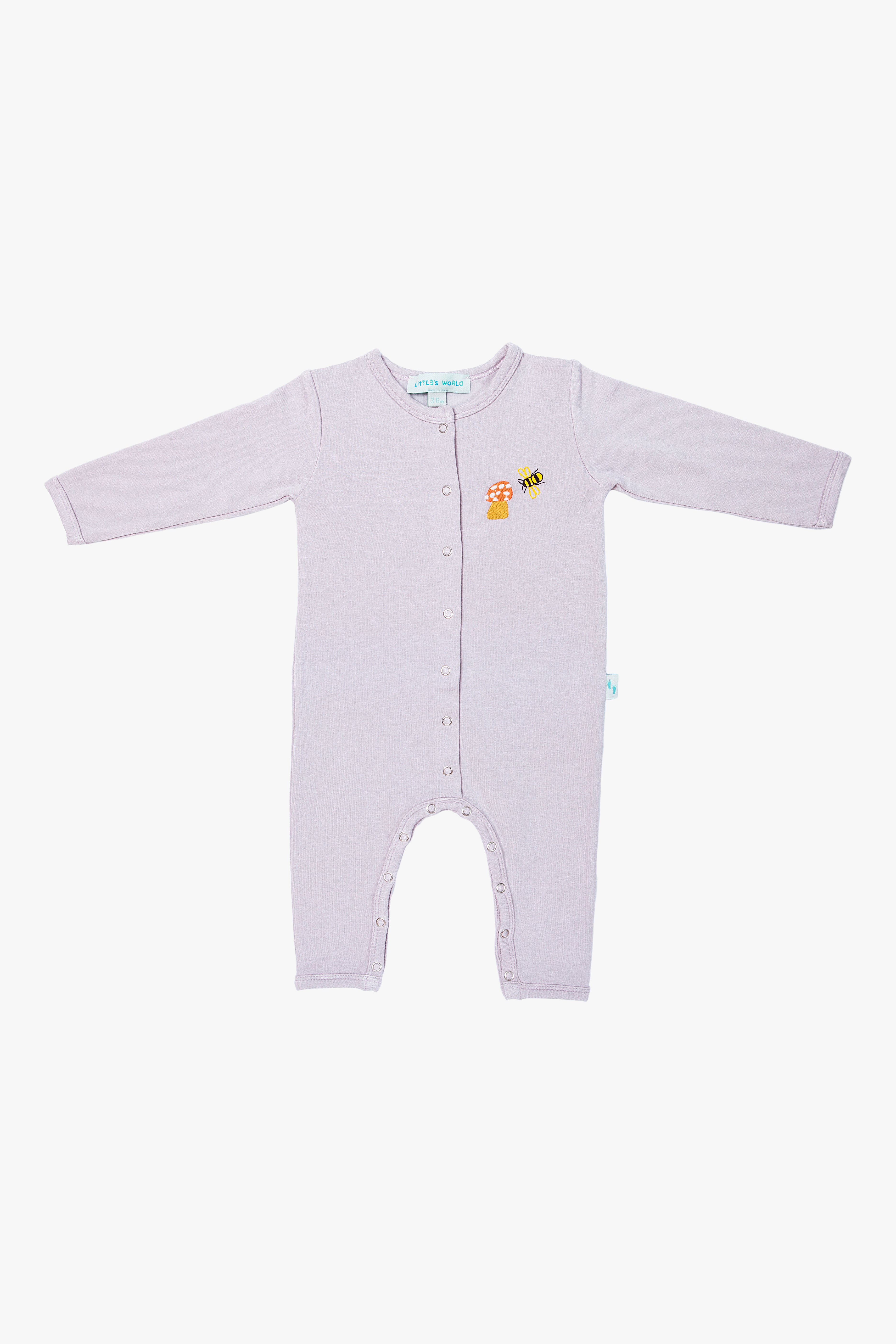 Bebek Çıtçıtlı Tulum Lavanta Grisi - Pamuklu Arı Nakışlı 0-24 Ay